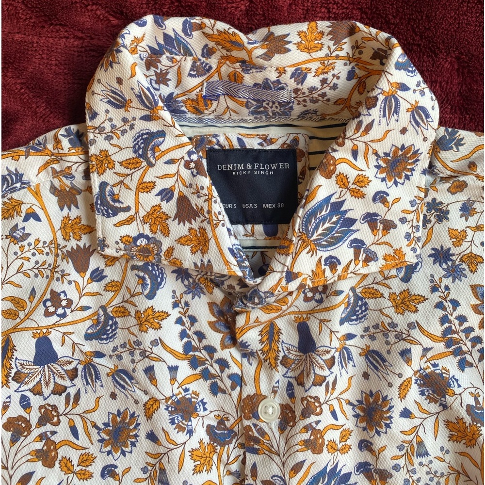 Denim & flower button up shirt